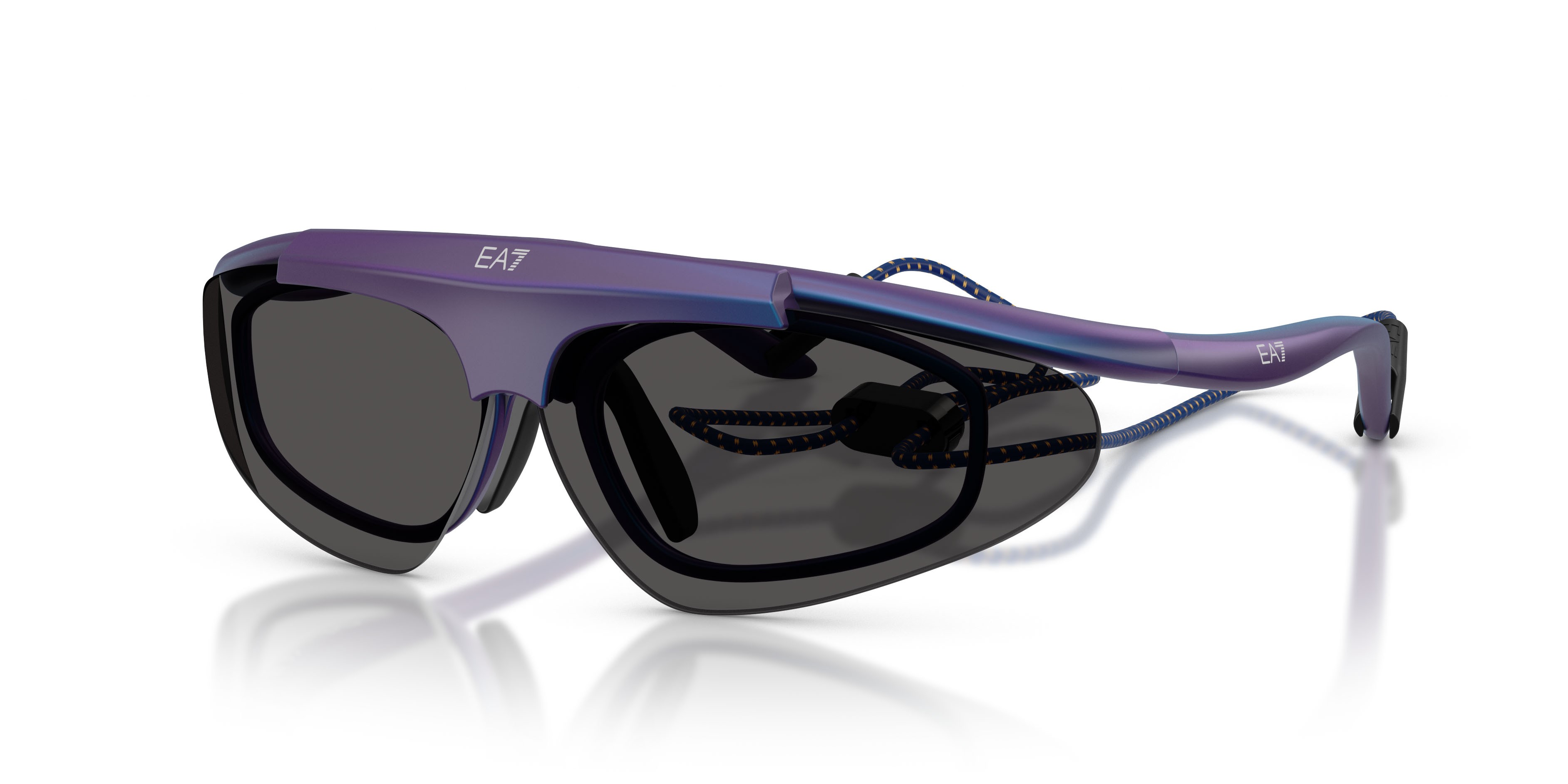 Sunglasses EA7 Q7 4010 (629187) color blu iridiscente shape irregular lenses grigio scuro