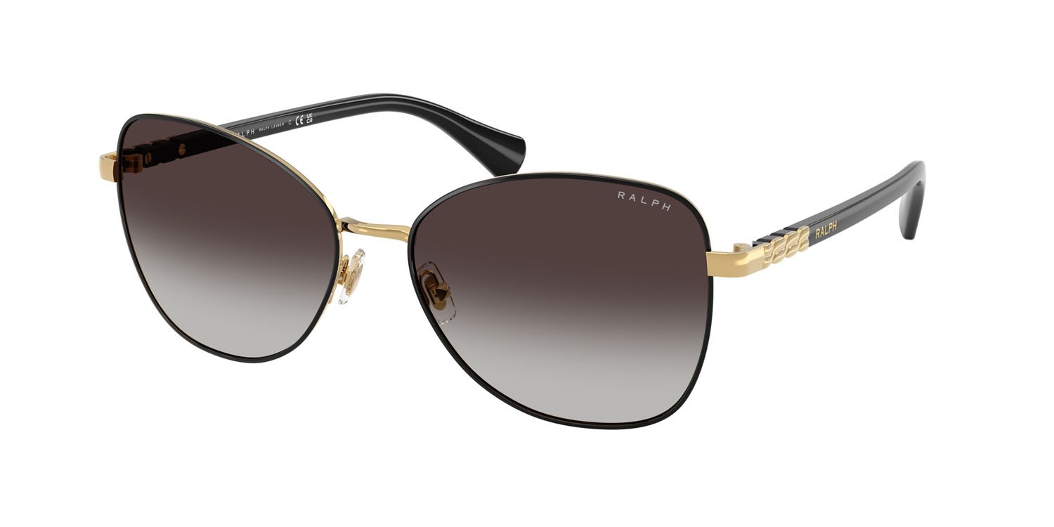 Sunglasses Ralph RA 4147 (94438G) color nero lucido shape butterfly lenses sfumato grigio