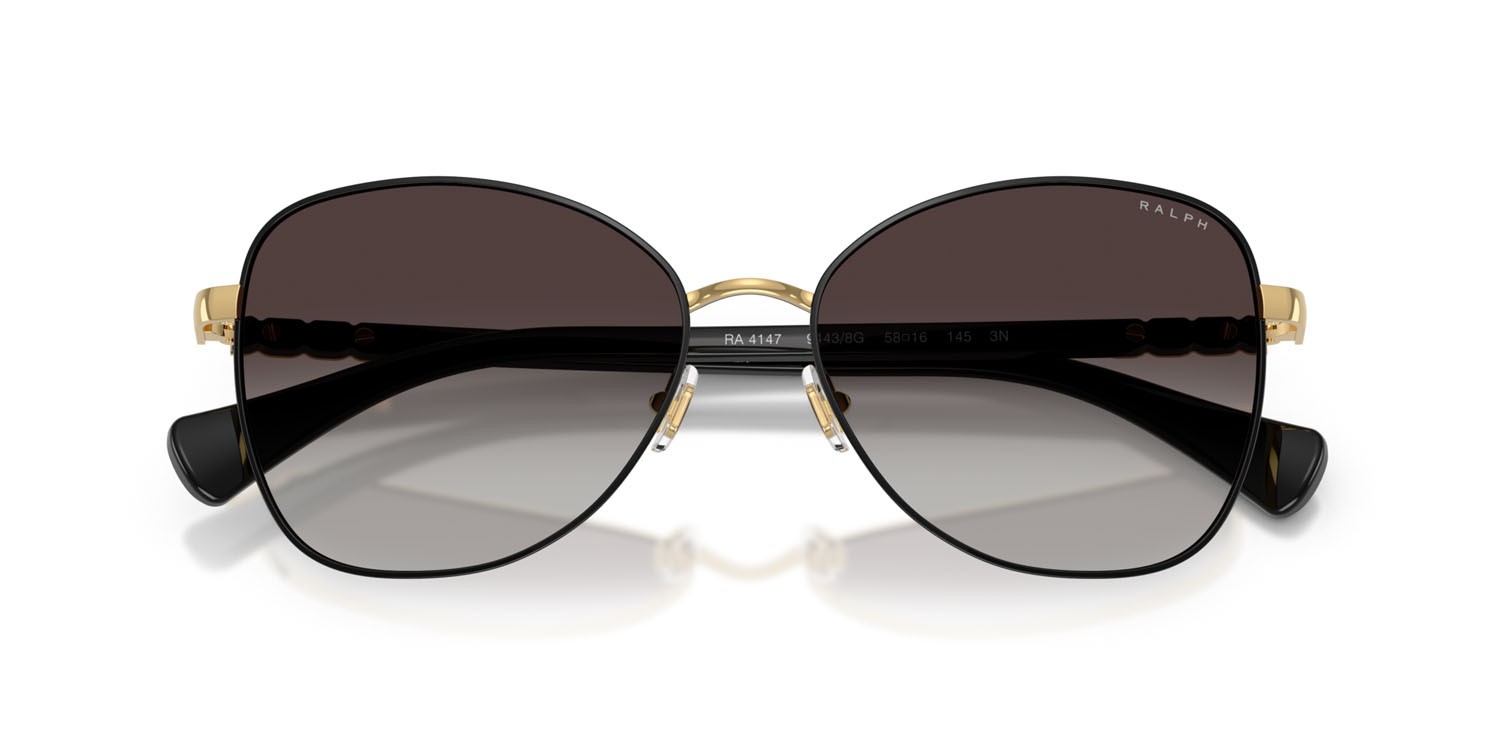 Sunglasses Ralph RA 4147 (94438G) color nero lucido shape butterfly lenses sfumato grigio