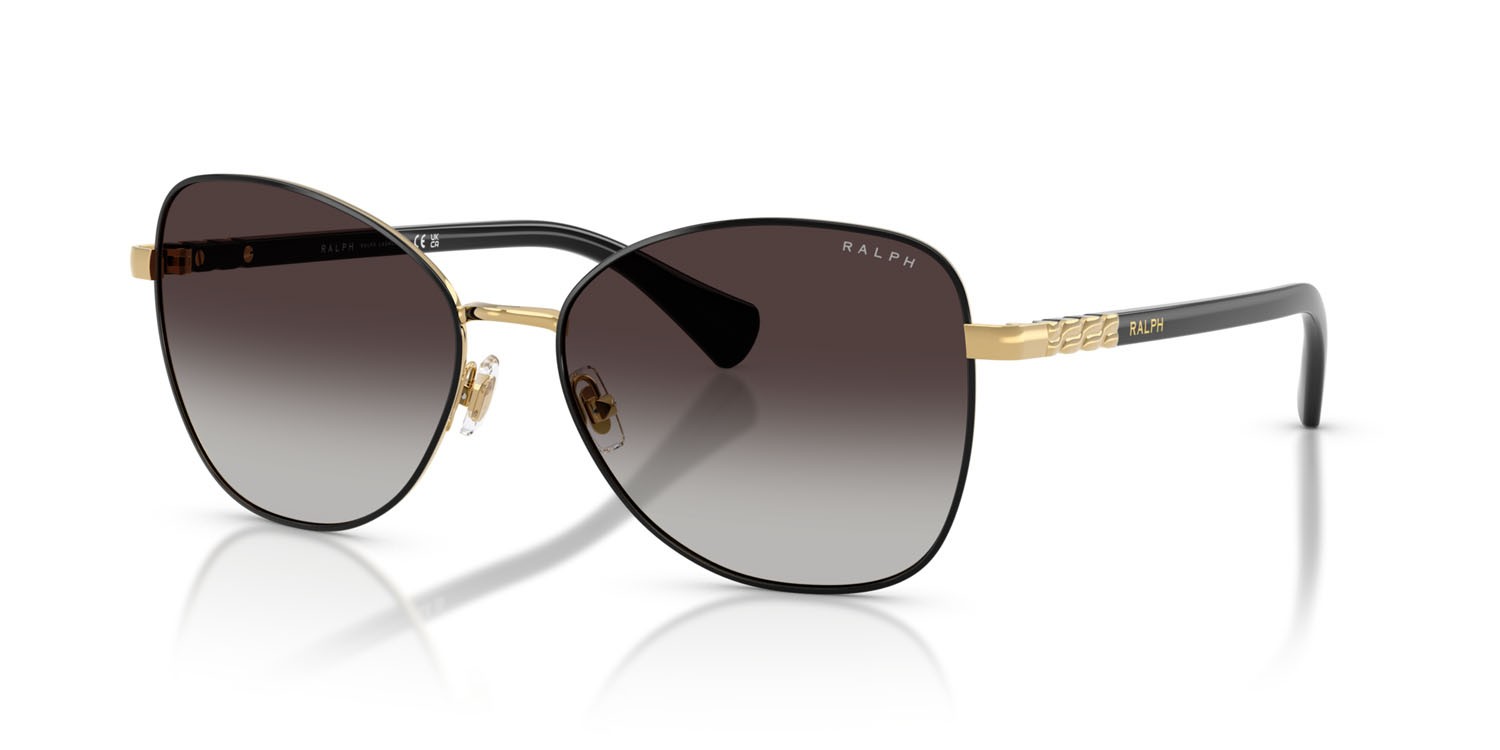 Sunglasses Ralph RA 4147 (94438G) color nero lucido shape butterfly lenses sfumato grigio