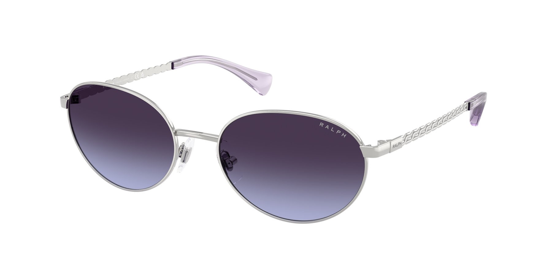 Sunglasses Ralph RA 4148 (90014Q) color argento lucido shape oval lenses azzurro sfumato blu