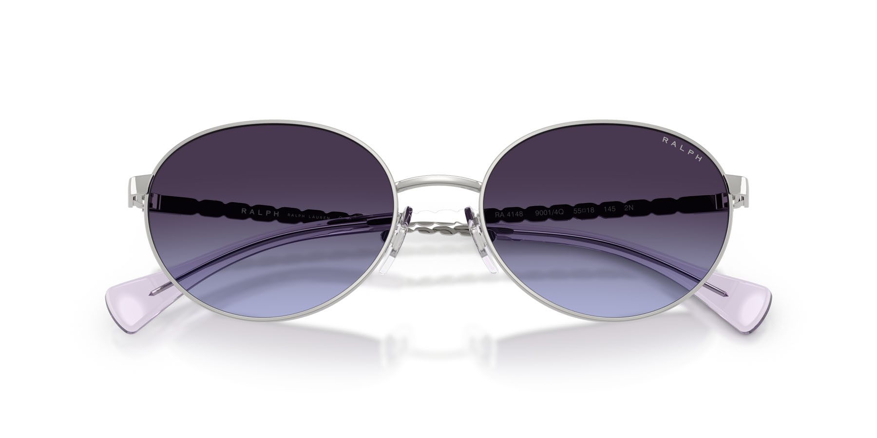 Sunglasses Ralph RA 4148 (90014Q) color argento lucido shape oval lenses azzurro sfumato blu