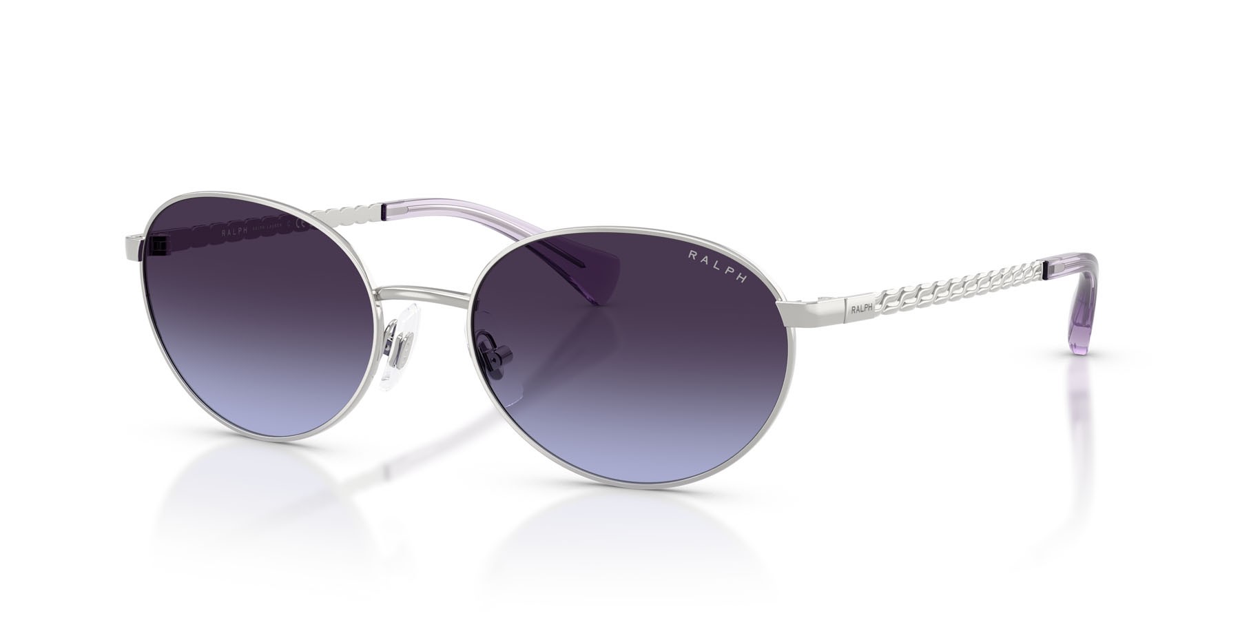 Sunglasses Ralph RA 4148 (90014Q) color argento lucido shape oval lenses azzurro sfumato blu