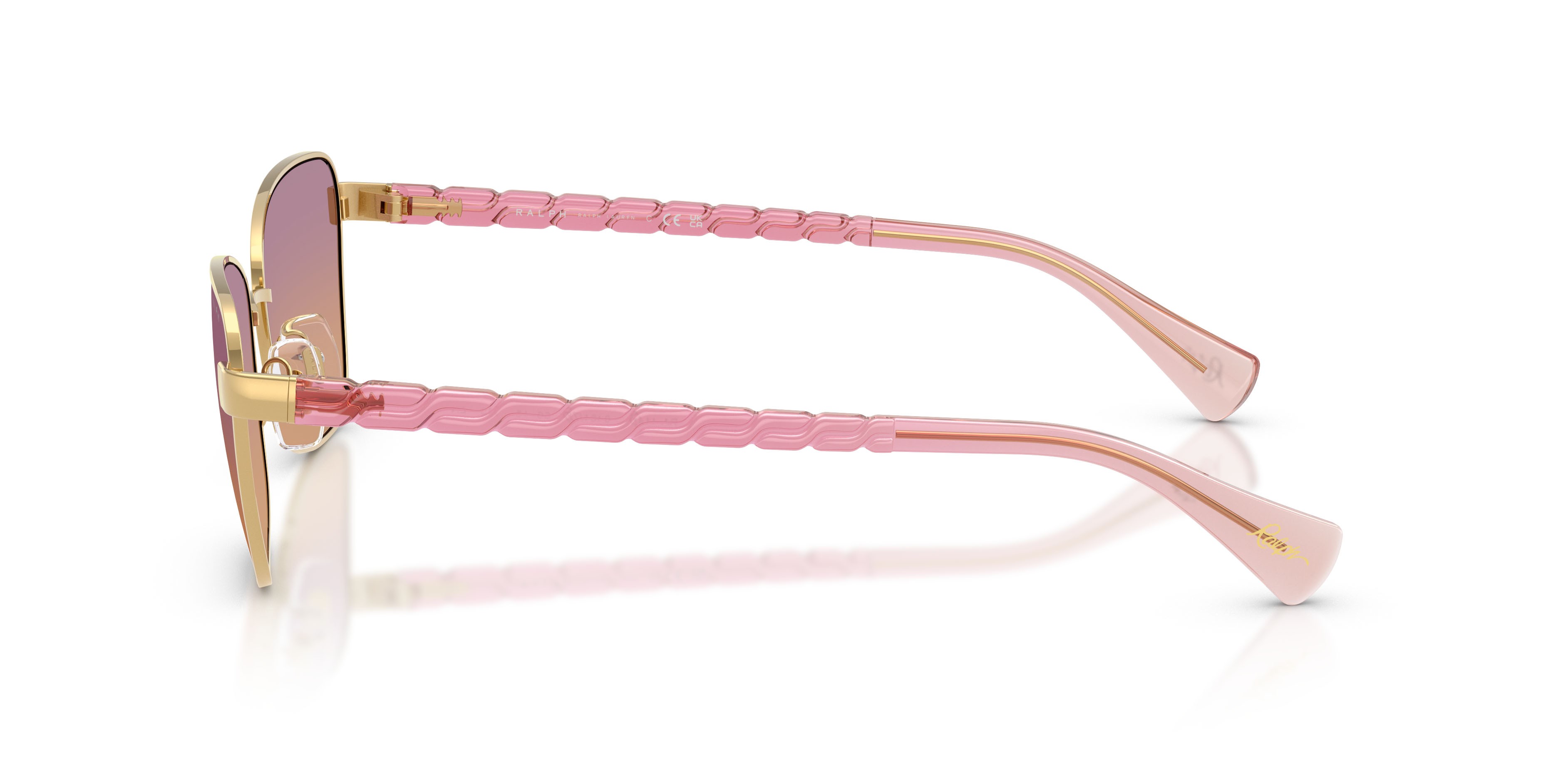 Sunglasses Ralph RA 4149 (949178) color oro lucido shape irregular lenses rosa sfumato