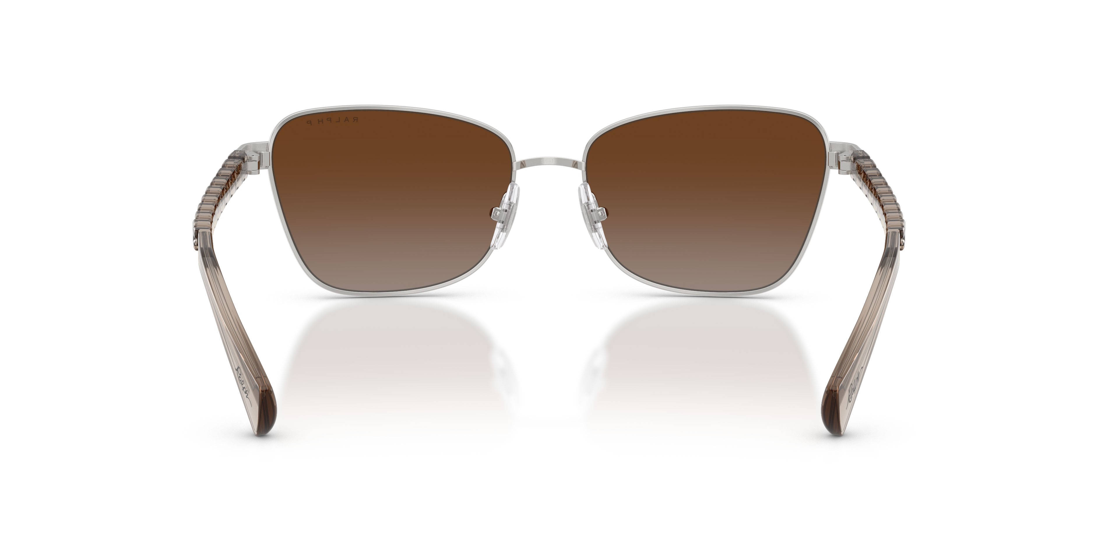 Sunglasses Ralph RA 4149 (9492T5) color argento lucido shape irregular lenses marrone sfumato