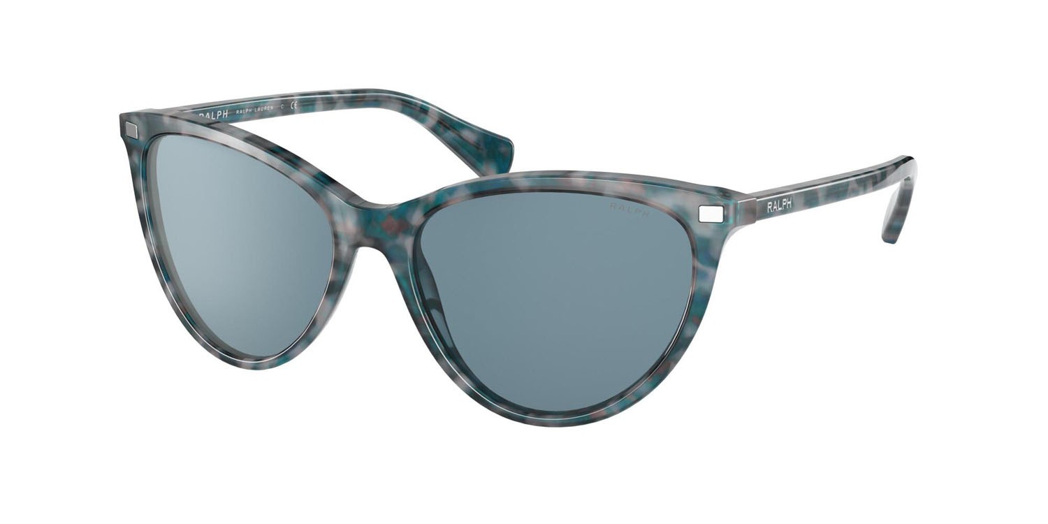 Sonnenbrillen Ralph RA 5270 (5890E3) farbe havana blu brillante effetto maculato form schmetterling gläser azzurro