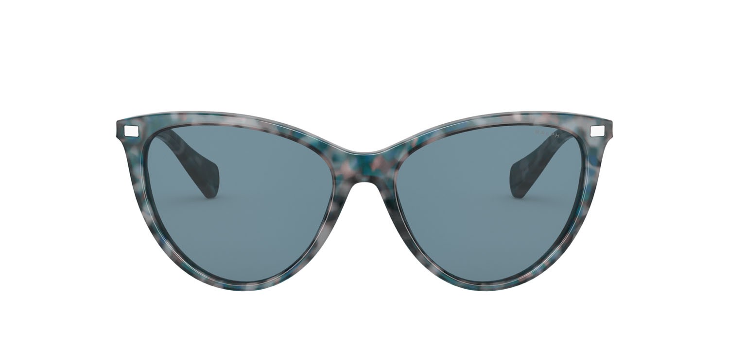 Sonnenbrillen Ralph RA 5270 (5890E3) farbe havana blu brillante effetto maculato form schmetterling gläser azzurro