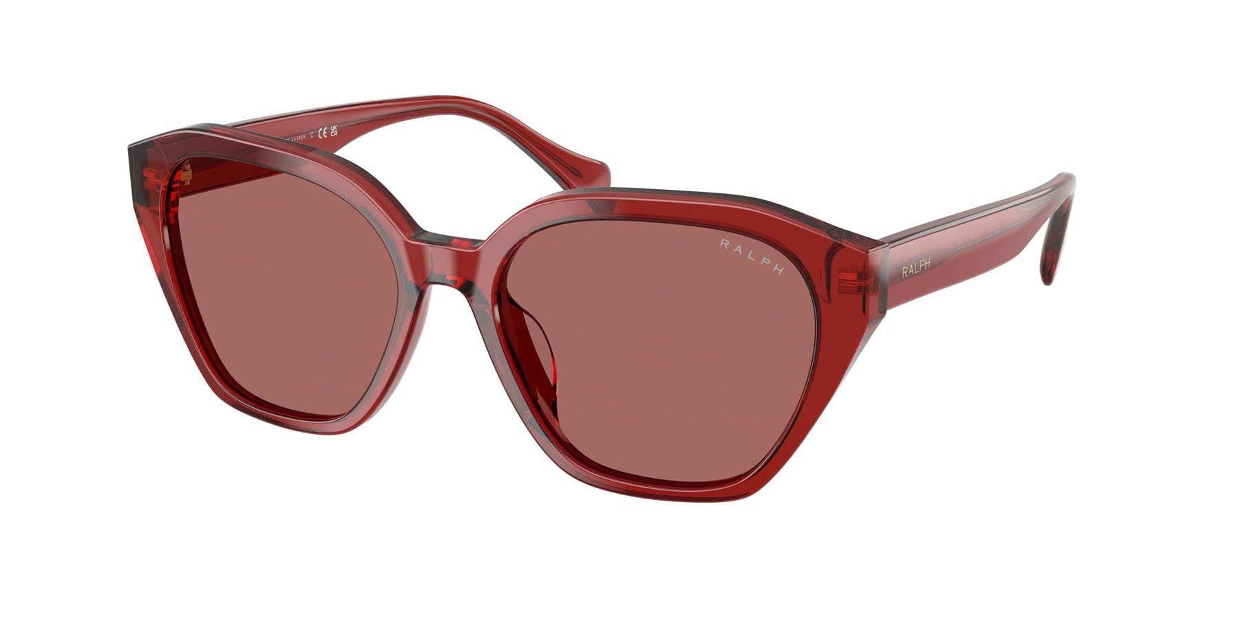 Occhiali da sole Ralph RA 5315U (632069) colore bordeaux brillante forma cat eye lenti violetto chiaro sfumato