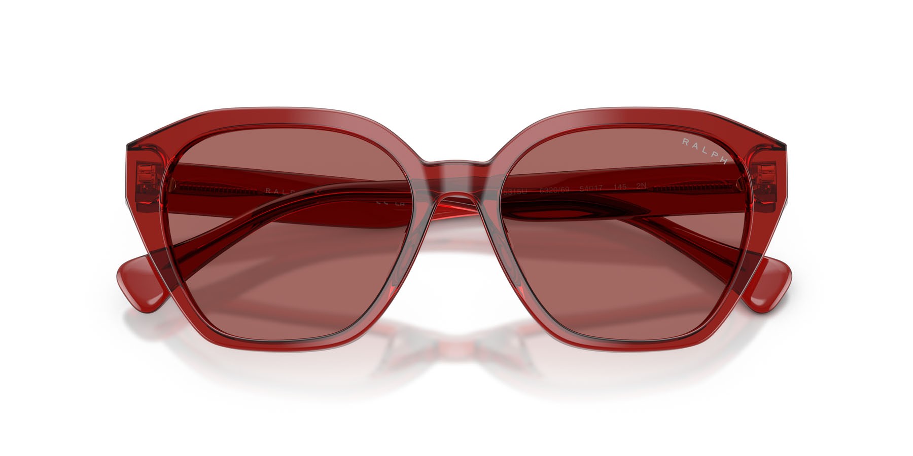 Occhiali da sole Ralph RA 5315U (632069) colore bordeaux brillante forma cat eye lenti violetto chiaro sfumato