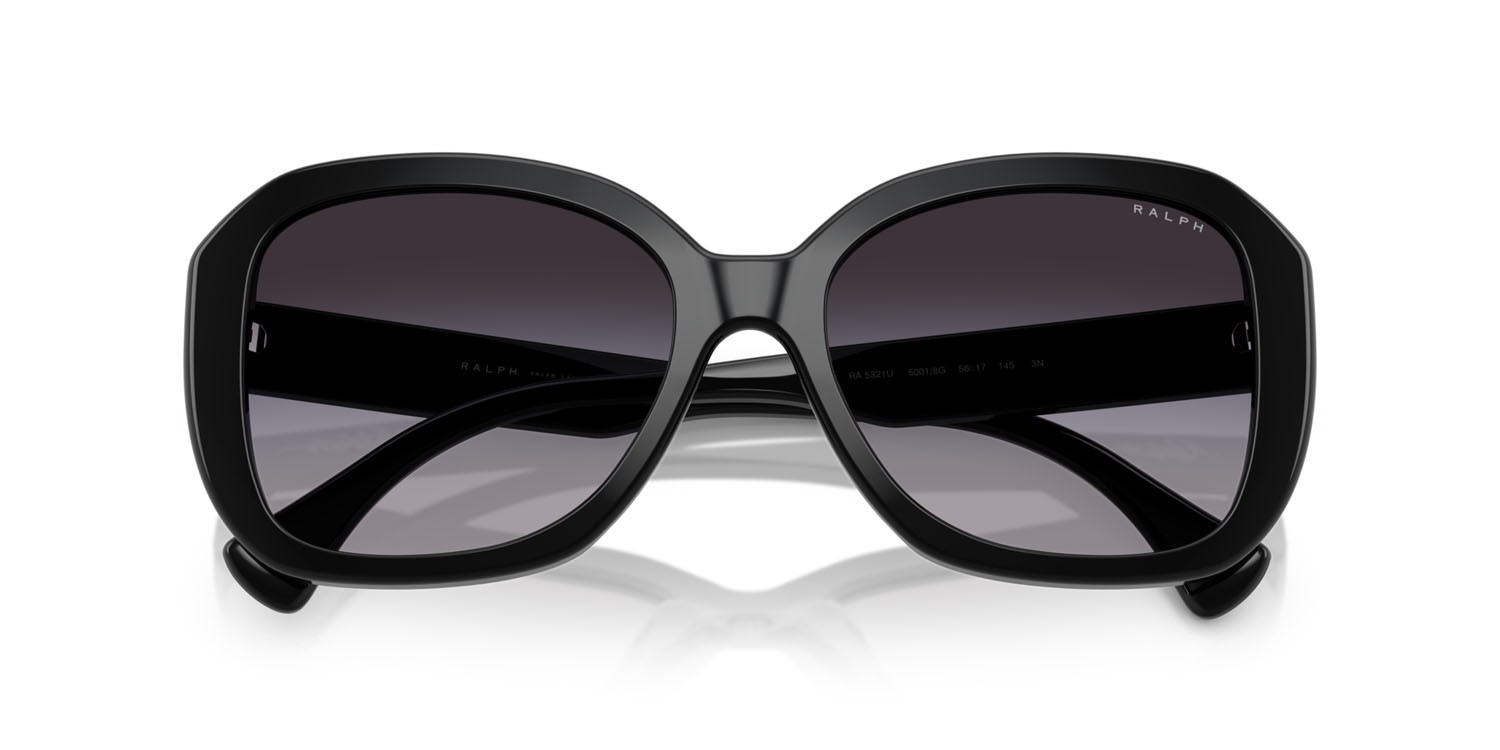 Sunglasses Ralph RA 5321U (50018G) color nero lucido shape square lenses grigio sfumato