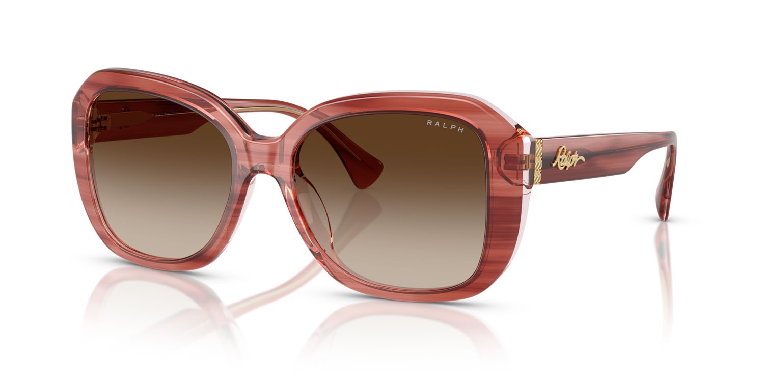 Sunglasses Ralph RA 5321U (620313) color rosso lucido perlaceo/rosa demi shape square lenses marrone sfumato