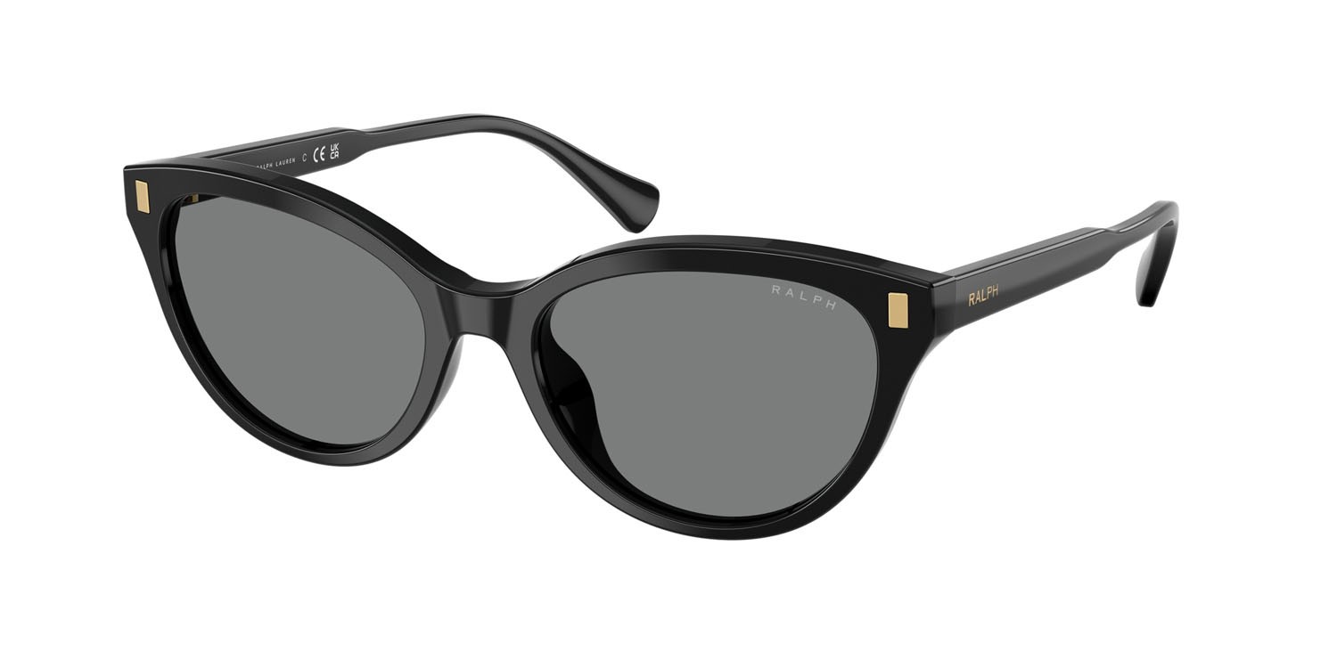 Sunglasses Ralph RA 5326U (500187) color nero lucido shape cat eye lenses grigio chiaro