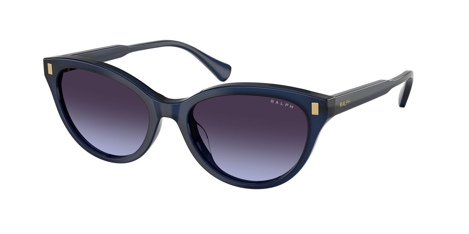 Sunglasses Ralph RA 5326U (60594Q) color blu opalescente lucido shape cat eye lenses violetto sfumato
