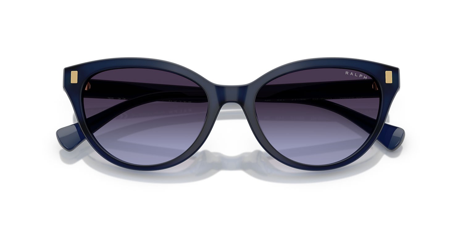 Sunglasses Ralph RA 5326U (60594Q) color blu opalescente lucido shape cat eye lenses violetto sfumato