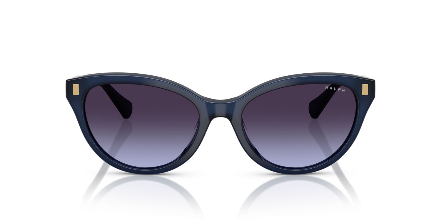 Sunglasses Ralph RA 5326U (60594Q) color blu opalescente lucido shape cat eye lenses violetto sfumato