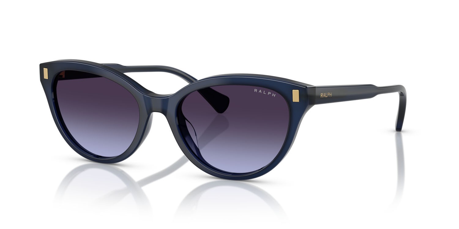 Sunglasses Ralph RA 5326U (60594Q) color blu opalescente lucido shape cat eye lenses violetto sfumato