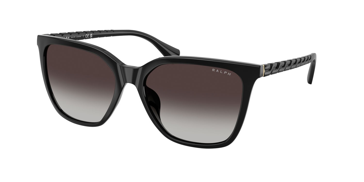 Sunglasses Ralph RA 5328U (50018G) color nero lucido shape square lenses sfumato grigio