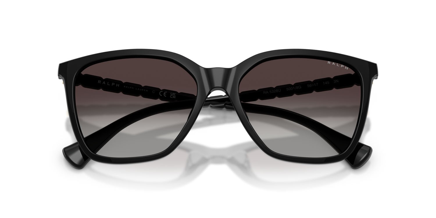 Sunglasses Ralph RA 5328U (50018G) color nero lucido shape square lenses sfumato grigio