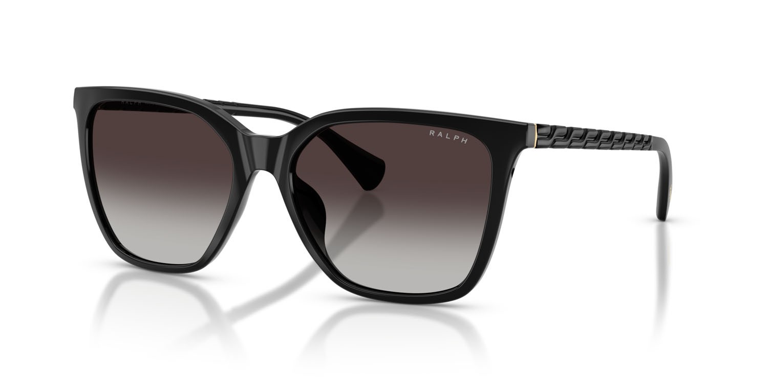 Sunglasses Ralph RA 5328U (50018G) color nero lucido shape square lenses sfumato grigio