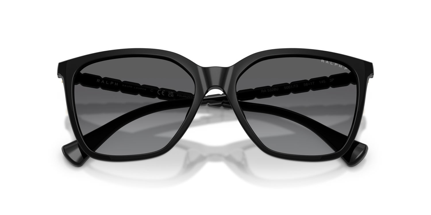 Sunglasses Ralph RA 5328U (5001T3) color nero lucido shape square lenses polar grigia sfumata
