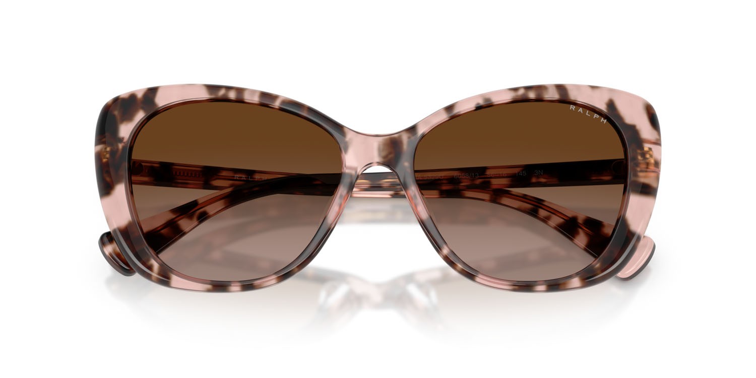 Sunglasses Ralph RA 5329U (605813) color rosa lucido havana shape butterfly lenses marrone sfumato