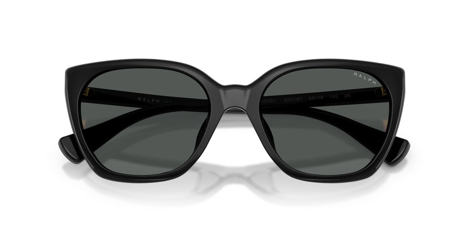 Sunglasses Ralph RA 5330U (500187) color nero lucido shape butterfly lenses grigio chiaro