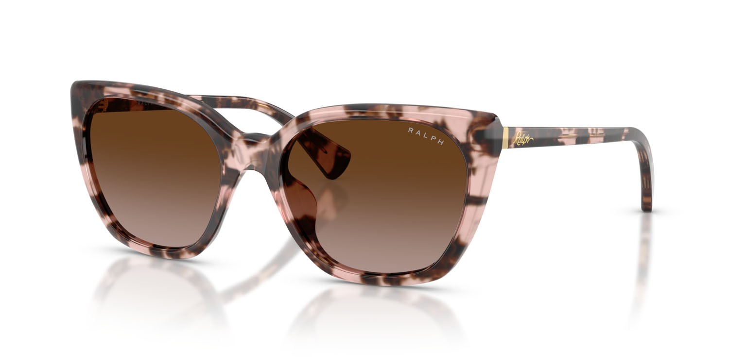 Sunglasses Ralph RA 5330U (605813) color rosa lucido havana shape butterfly lenses marrone sfumato