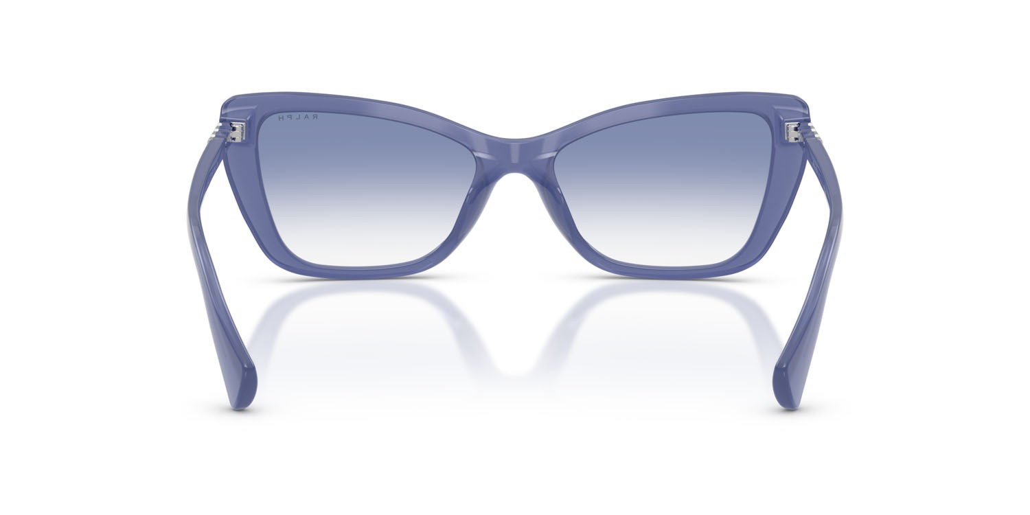 Sunglasses Ralph RA 5332U (6248X0) color viola latte lucido shape cat eye lenses blu sfumato