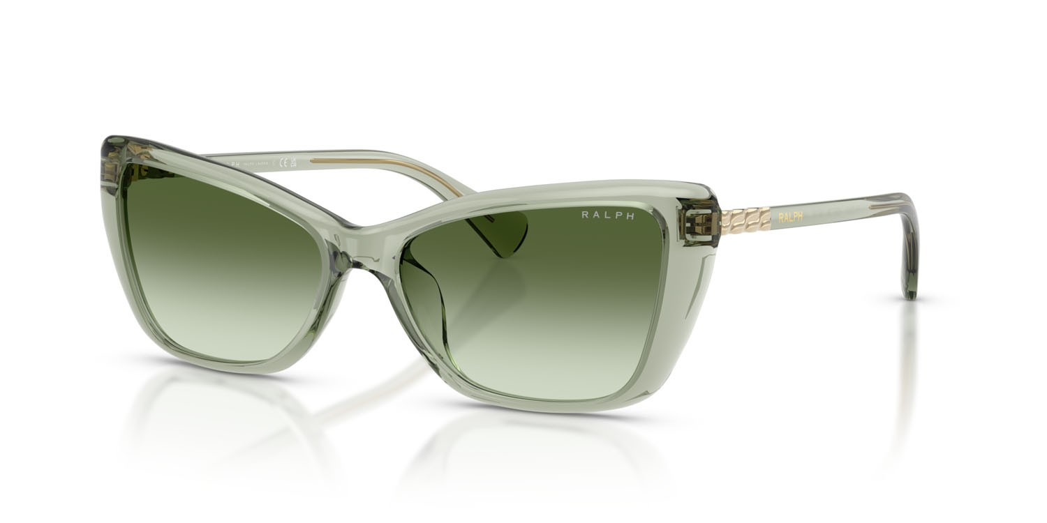 Sunglasses Ralph RA 5332U (62673M) color verde chiaro lucido shape cat eye lenses verde sfumato