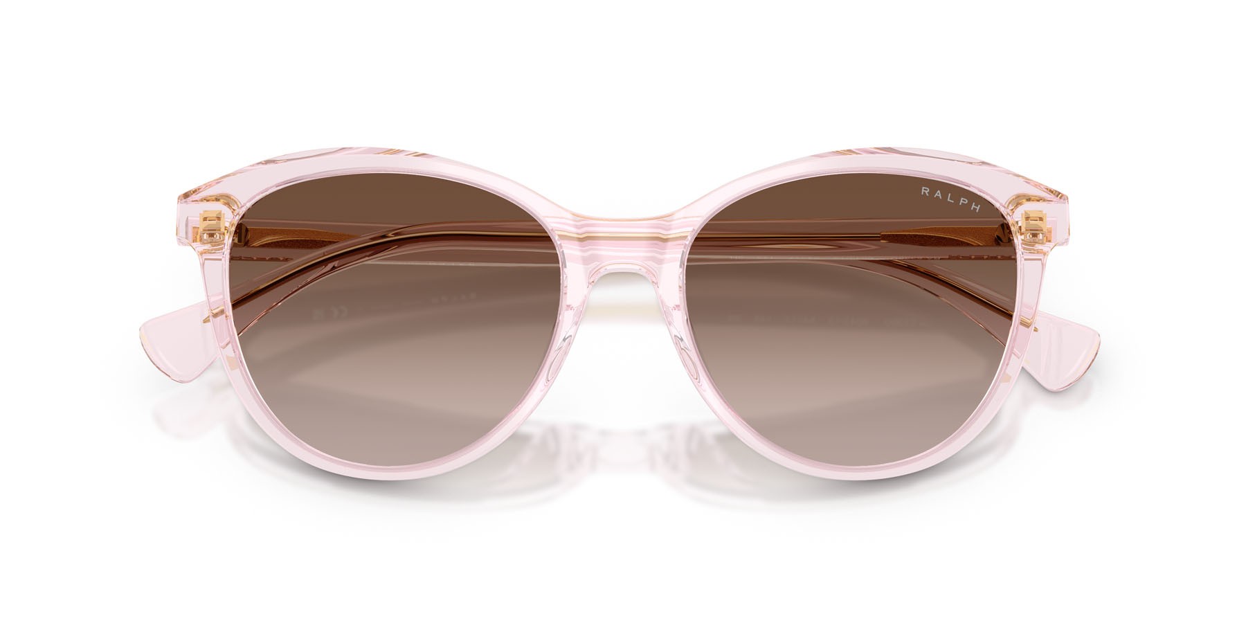Sunglasses Ralph RA 5336U (604313) color rosa trasparente lucido shape round lenses marrone sfumato