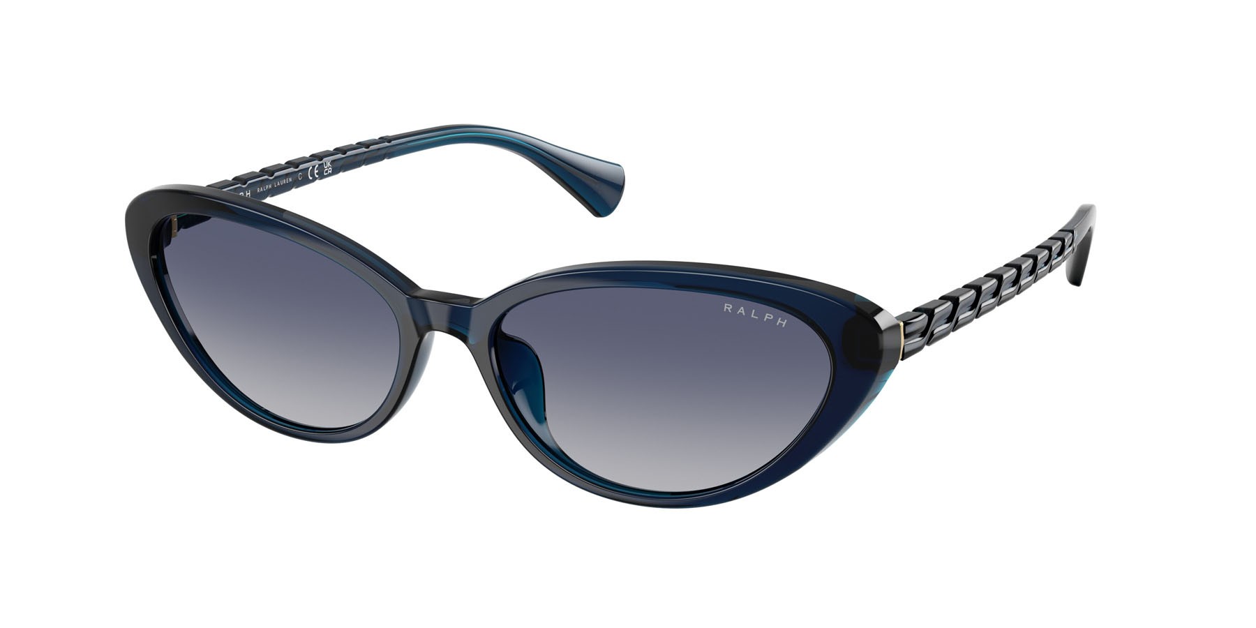 Occhiali da sole Ralph RA 5338U (62854L) colore blu scuro trasparente forma farfalla lenti azzurro sfumato blu