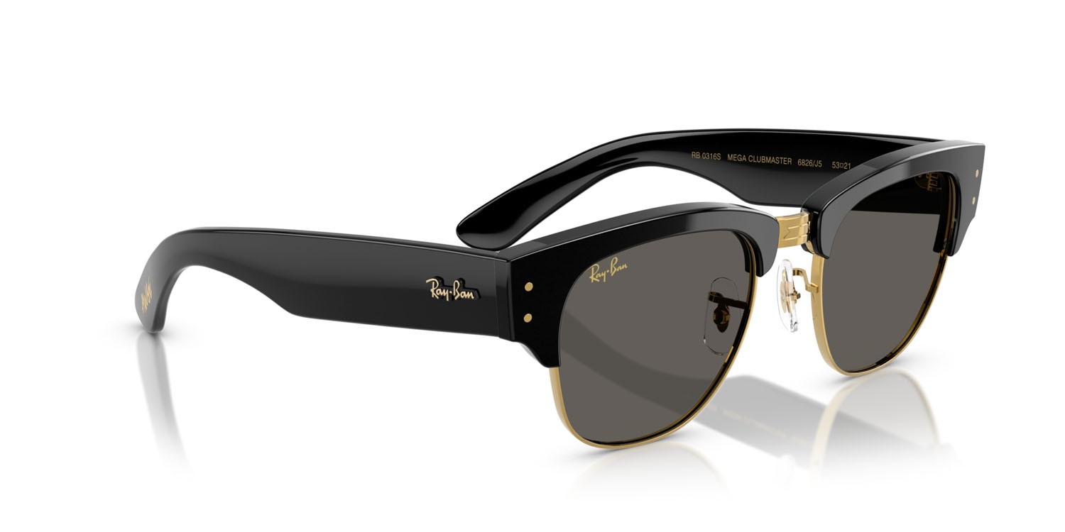 Sonnenbrillen Ray-Ban Mega Clubmaster ASAP Rocky RB 0316S (6826J5) farbe nero su oro form quadratisch gläser nero assoluto