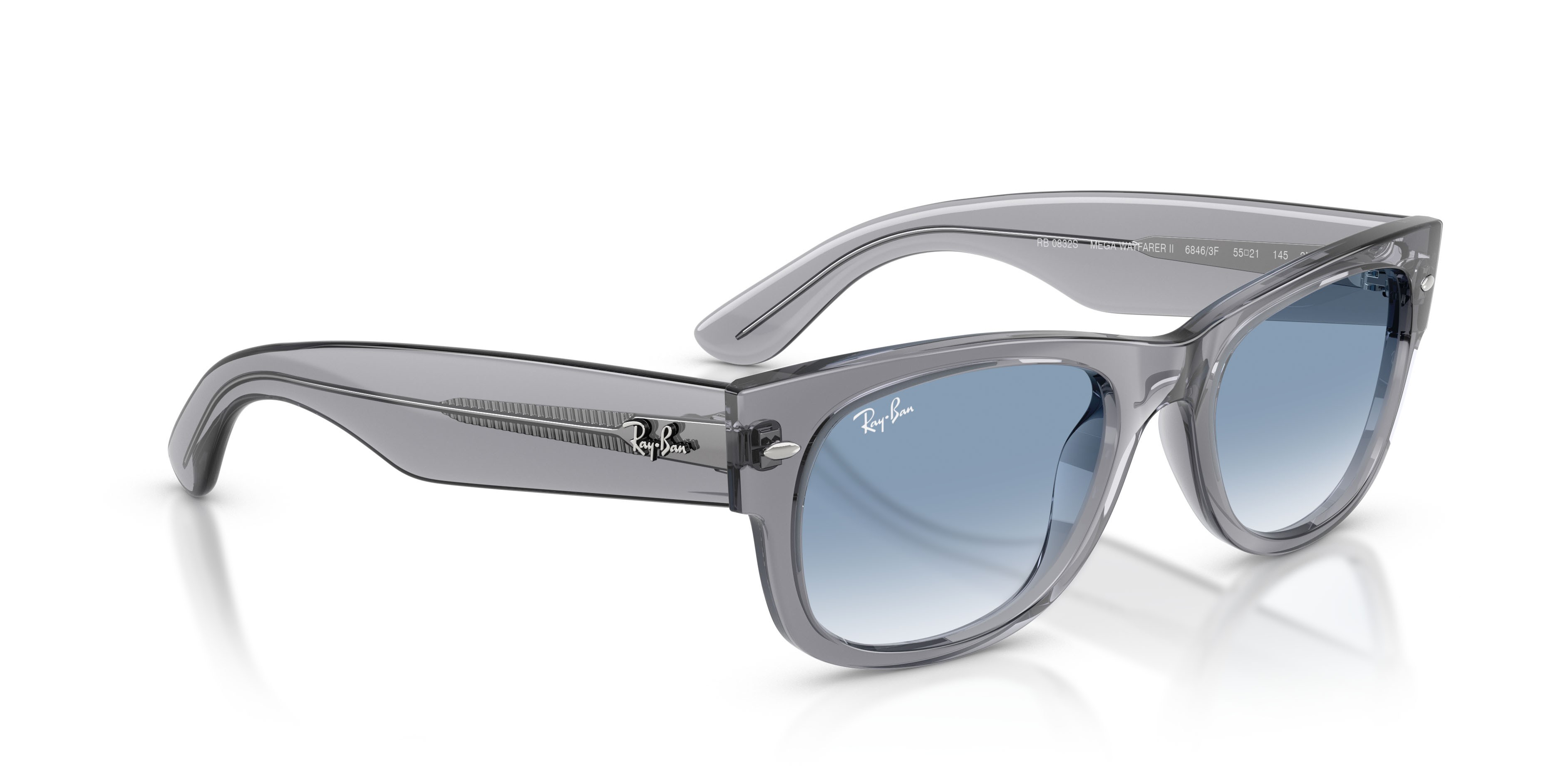 Sonnenbrillen Ray-Ban Mega Wayfarer II RB 0832S (68463F) farbe grigio form quadratisch gläser trasparente sfumato blu