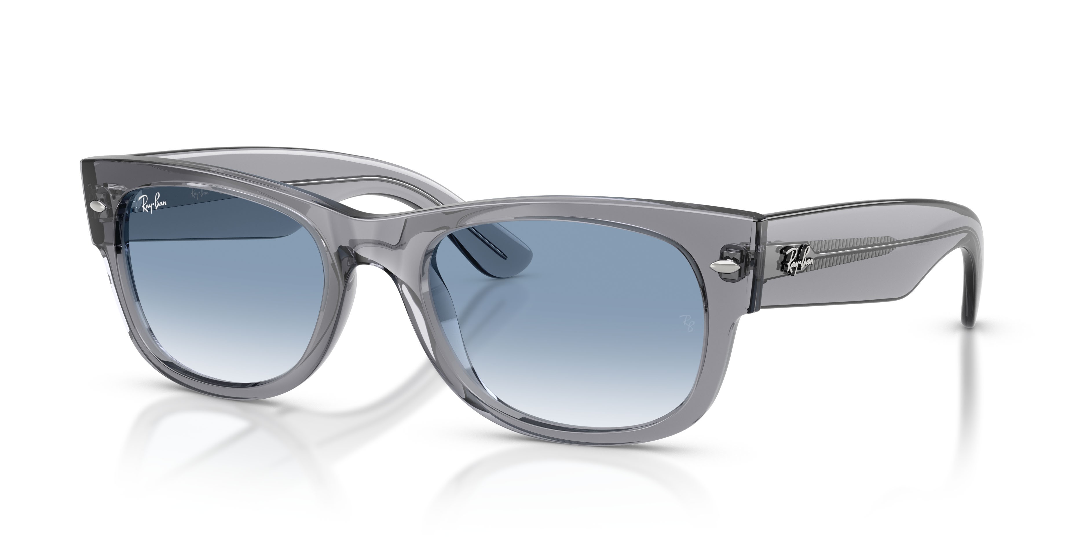 Sonnenbrillen Ray-Ban Mega Wayfarer II RB 0832S (68463F) farbe grigio form quadratisch gläser trasparente sfumato blu