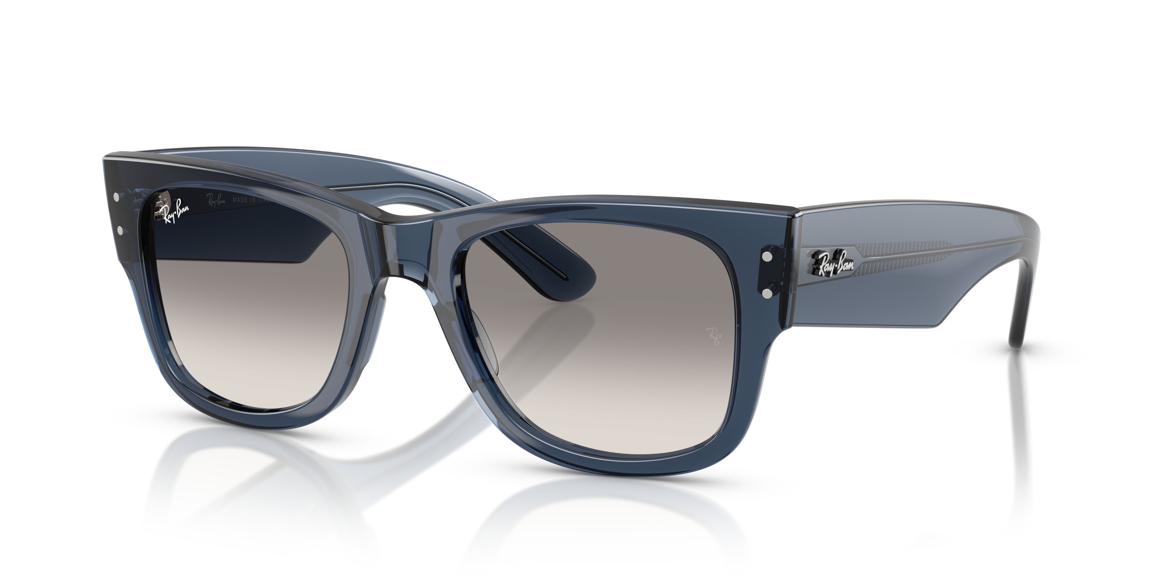 Sonnenbrillen Ray-Ban Mega Wayfarer RB 0840S (684532) farbe blu scuro trasparente form quadratisch gläser trasparente sfumato grigio