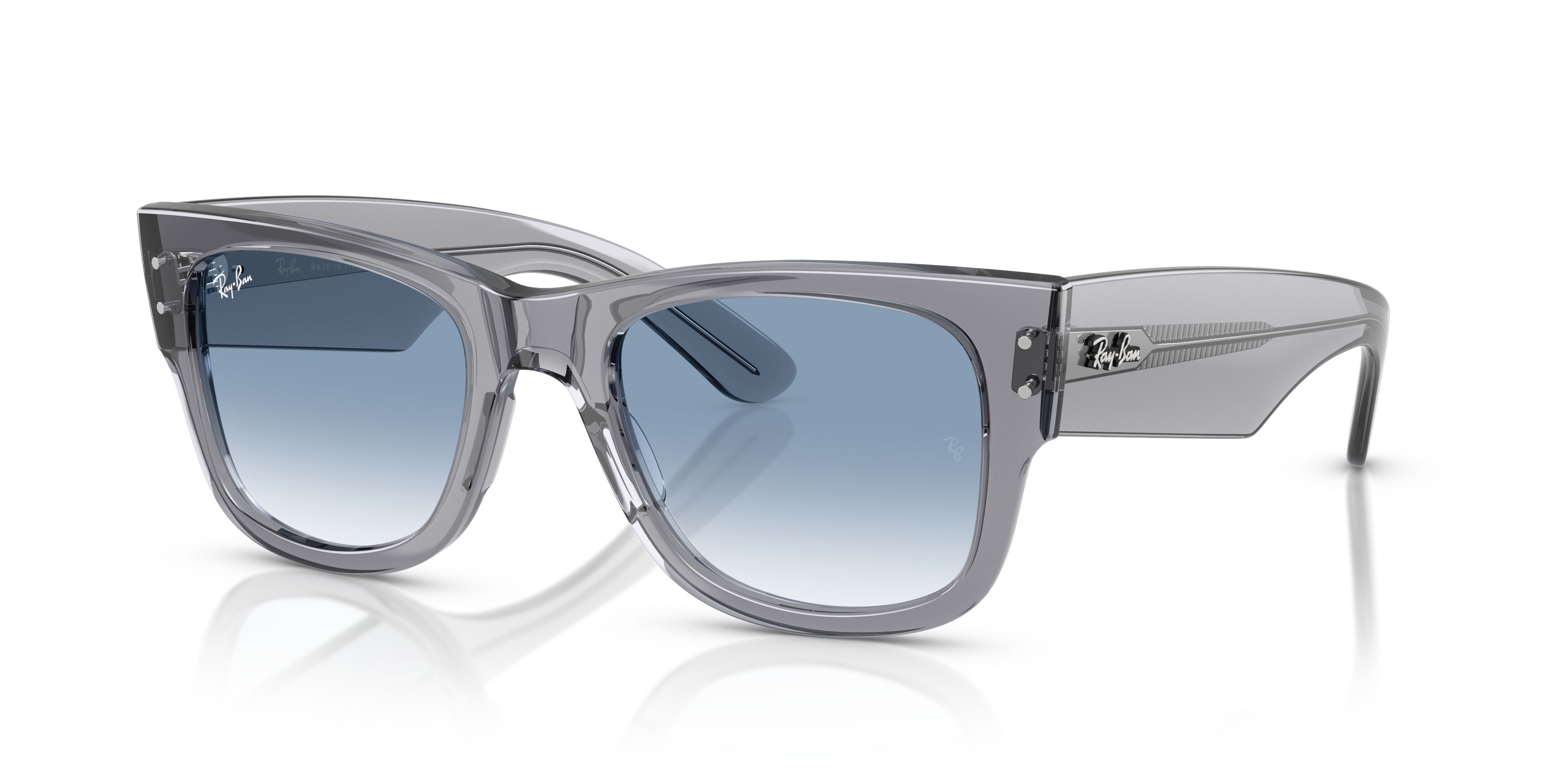 Sonnenbrillen Ray-Ban Mega Wayfarer RB 0840S (68463F) farbe grigio trasparente form quadratisch gläser trasparente sfumato blu