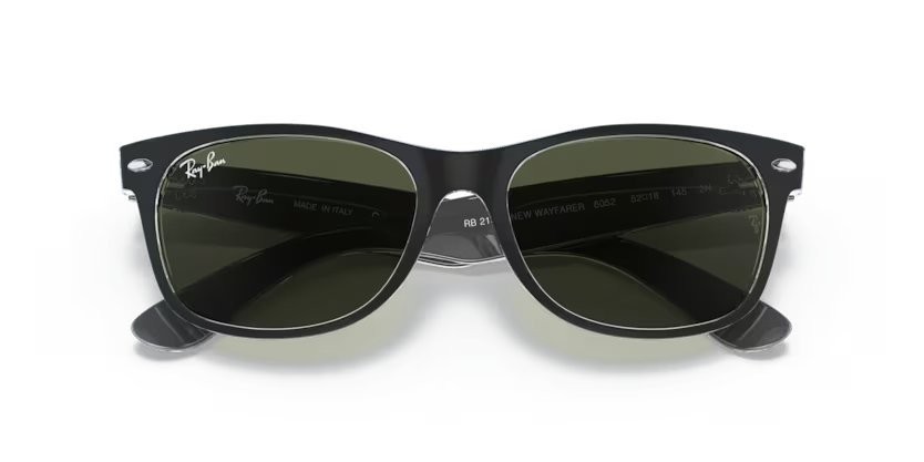 Sonnenbrillen Ray-Ban New Wayfarer Color Mix RB 2132 (6052) farbe top black on transparent form quadratisch gläser green