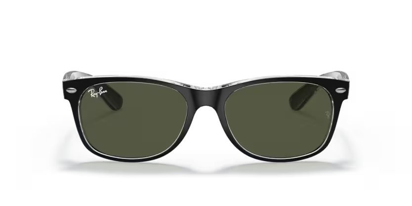 Sonnenbrillen Ray-Ban New Wayfarer Color Mix RB 2132 (6052) farbe top black on transparent form quadratisch gläser green