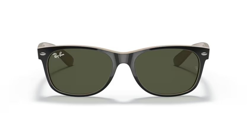 Sonnenbrillen Ray-Ban New Wayfarer Color Mix RB 2132 (875) farbe top black on beige form quadratisch gläser crystal green