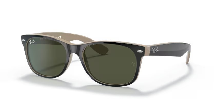 Sonnenbrillen Ray-Ban New Wayfarer Color Mix RB 2132 (875) farbe top black on beige form quadratisch gläser crystal green