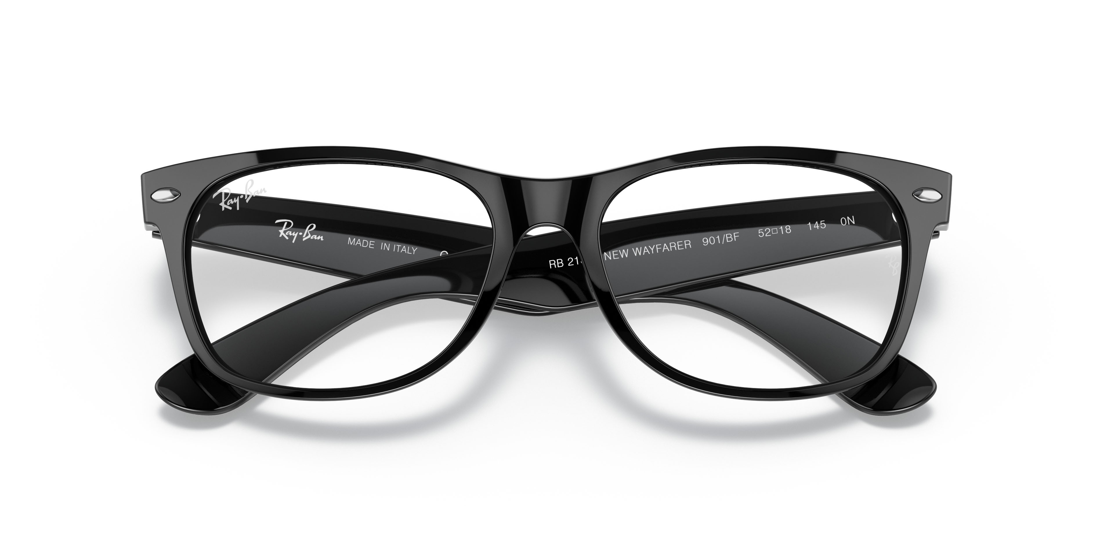 Sonnenbrillen Ray-Ban New Wayfarer RB 2132 (901/BF) farbe nero form quadratisch gläser trasparente