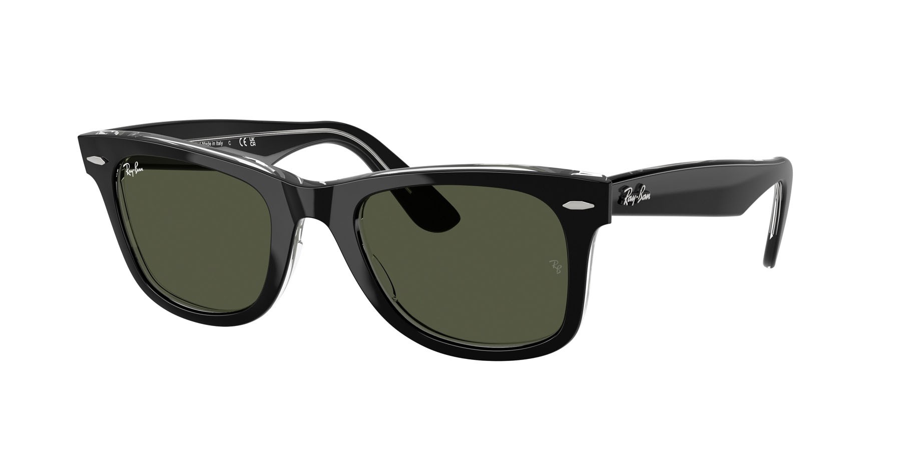 Sonnenbrillen Ray-Ban Wayfarer RB 2140 (129431) farbe nero su trasparente form quadratisch gläser verde