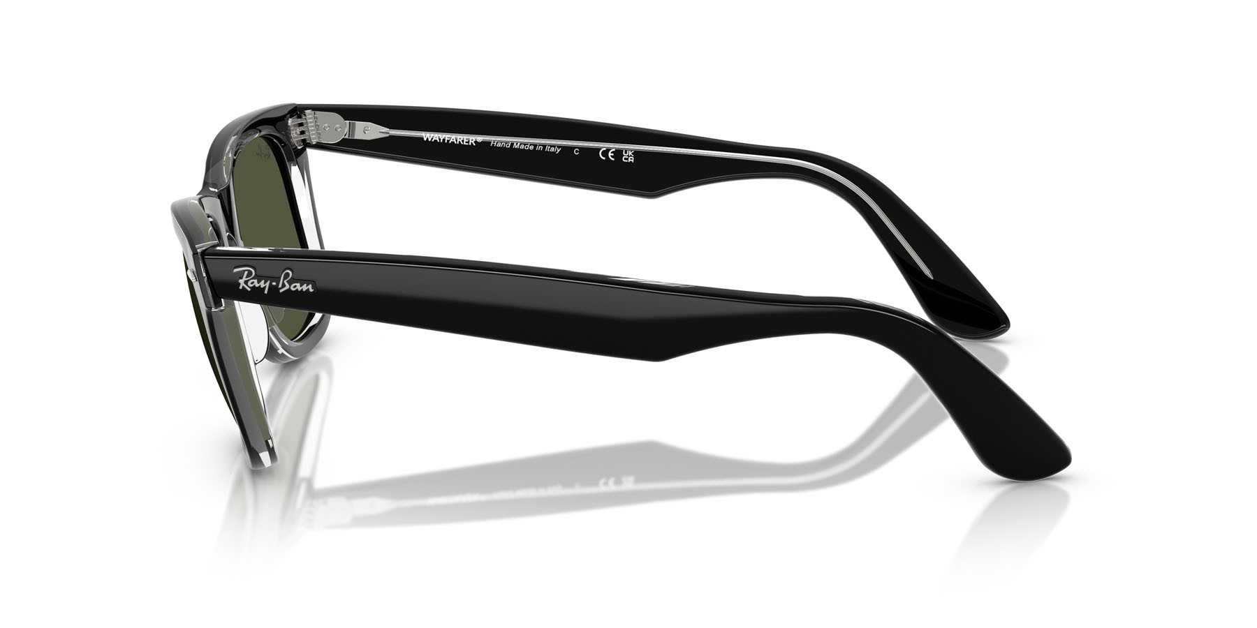 Sonnenbrillen Ray-Ban Wayfarer RB 2140 (129431) farbe nero su trasparente form quadratisch gläser verde