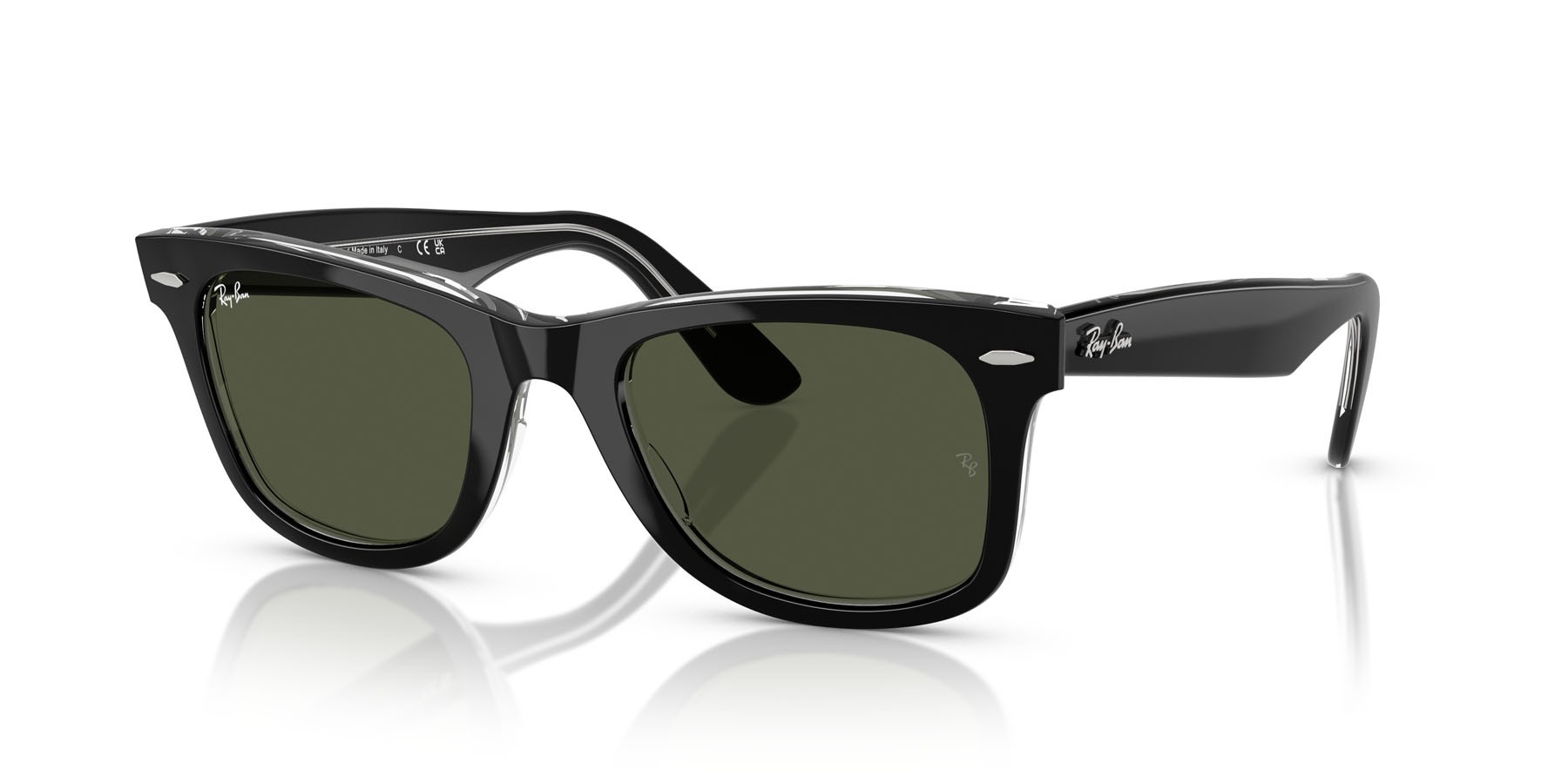 Sonnenbrillen Ray-Ban Wayfarer RB 2140 (129431) farbe nero su trasparente form quadratisch gläser verde