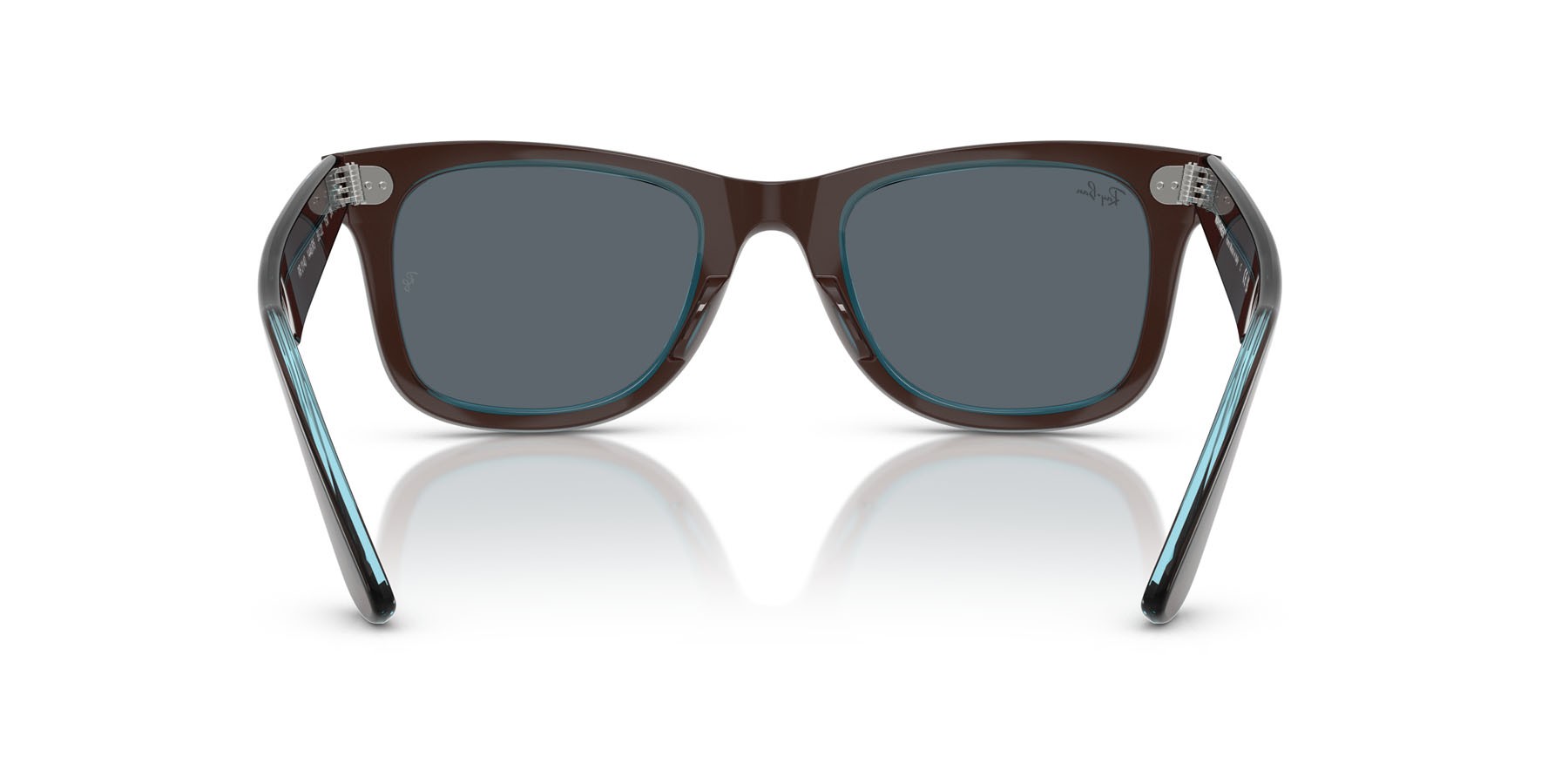 Occhiali da sole Ray-Ban Wayfarer RB 2140 (1446R5) colore marrone su blu trasparente forma quadrato lenti blu