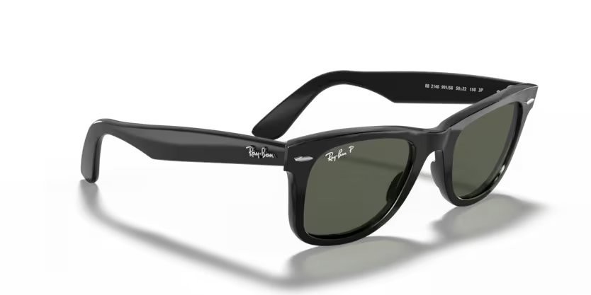 Sunglasses Ray-Ban Wayfarer Classic RB 2140 (901/58) color black shape square lenses crystal green polarized
