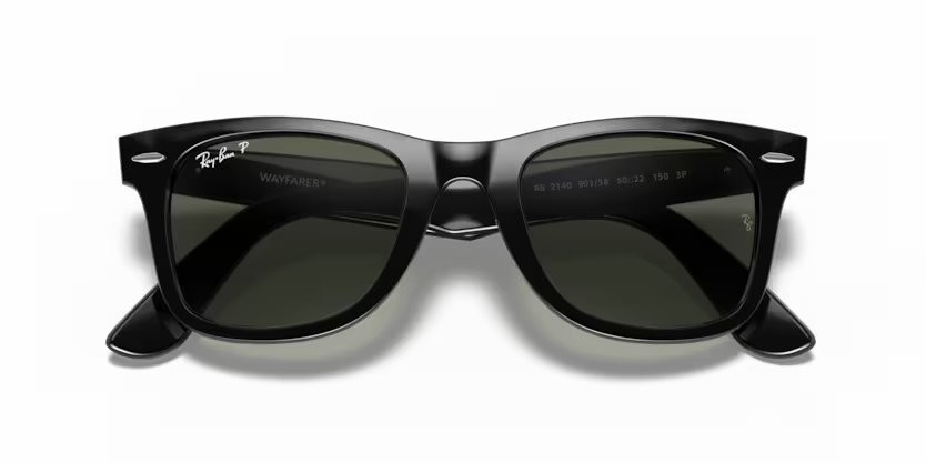 Sunglasses Ray-Ban Wayfarer Classic RB 2140 (901/58) color black shape square lenses crystal green polarized