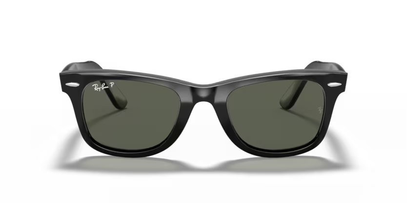 Sunglasses Ray-Ban Wayfarer Classic RB 2140 (901/58) color black shape square lenses crystal green polarized