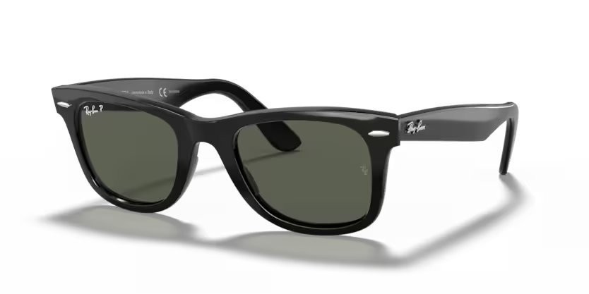Sunglasses Ray-Ban Wayfarer Classic RB 2140 (901/58) color black shape square lenses crystal green polarized