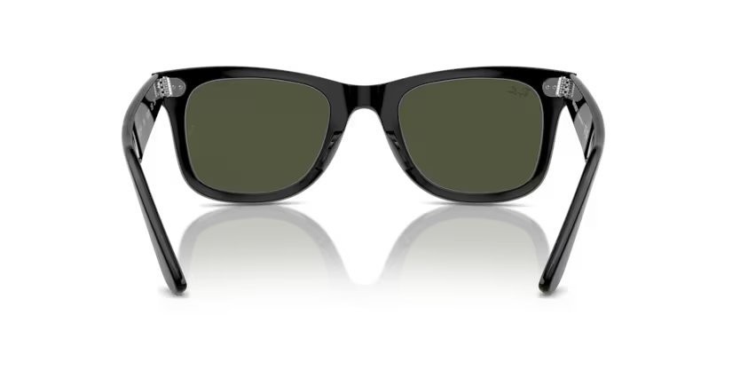 Sunglasses Ray-Ban Wayfarer Classic RB 2140 (901) color nero lucido shape square lenses g-15 crystal green